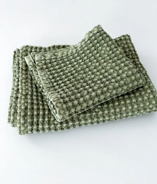 Light Olive 100% Organic Cotton Rustic Waffle Hand Towel