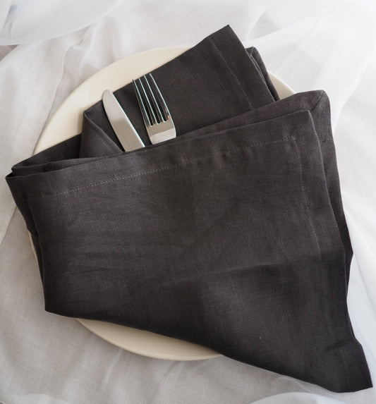 Dark Charcoal Linen Napkins - Set of 4