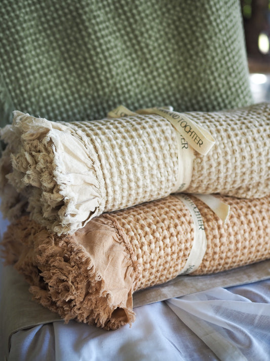 Organic Cotton Rustic Waffle Throw Blankets