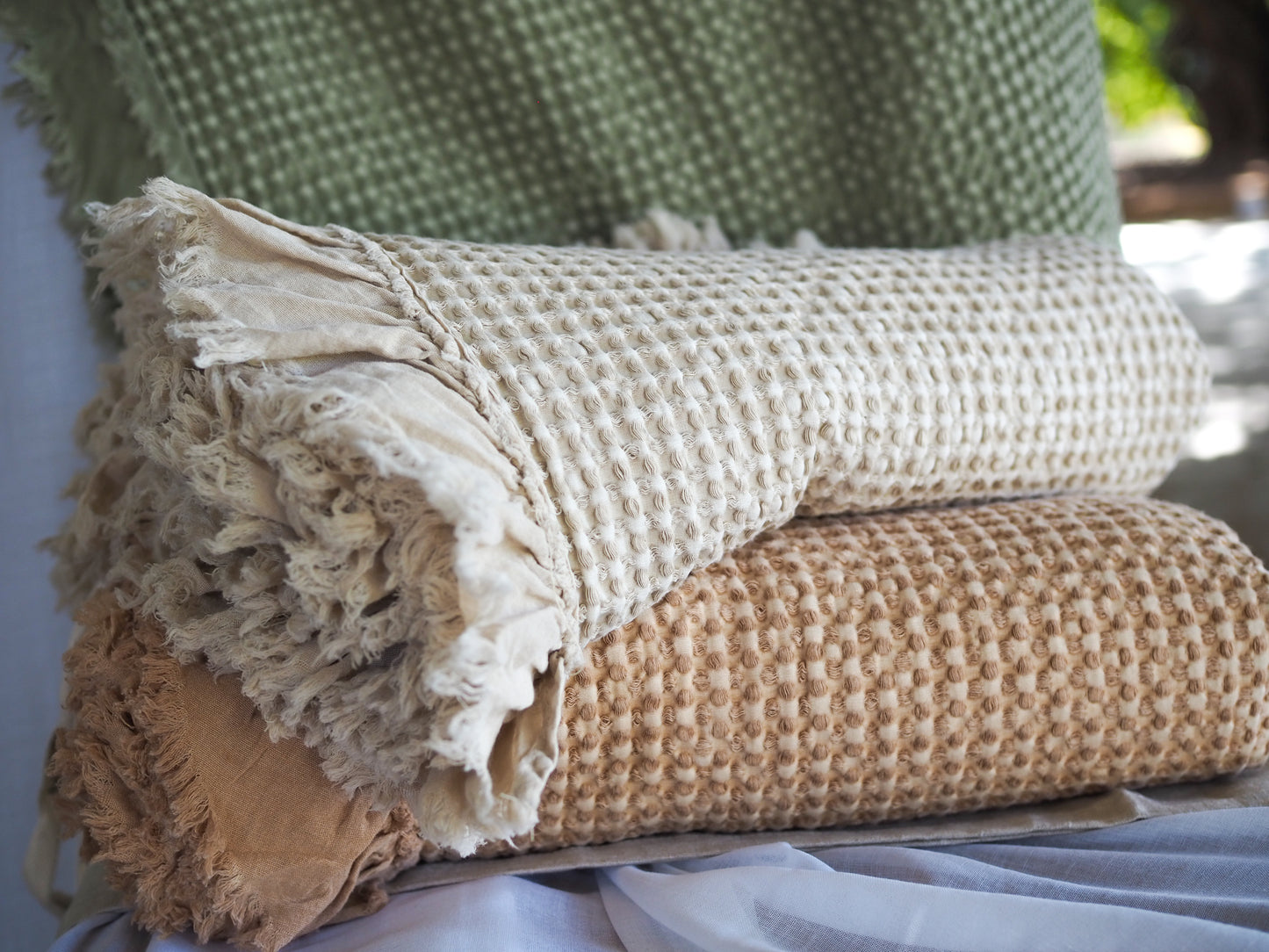 Organic Cotton Rustic Waffle Throw Blankets